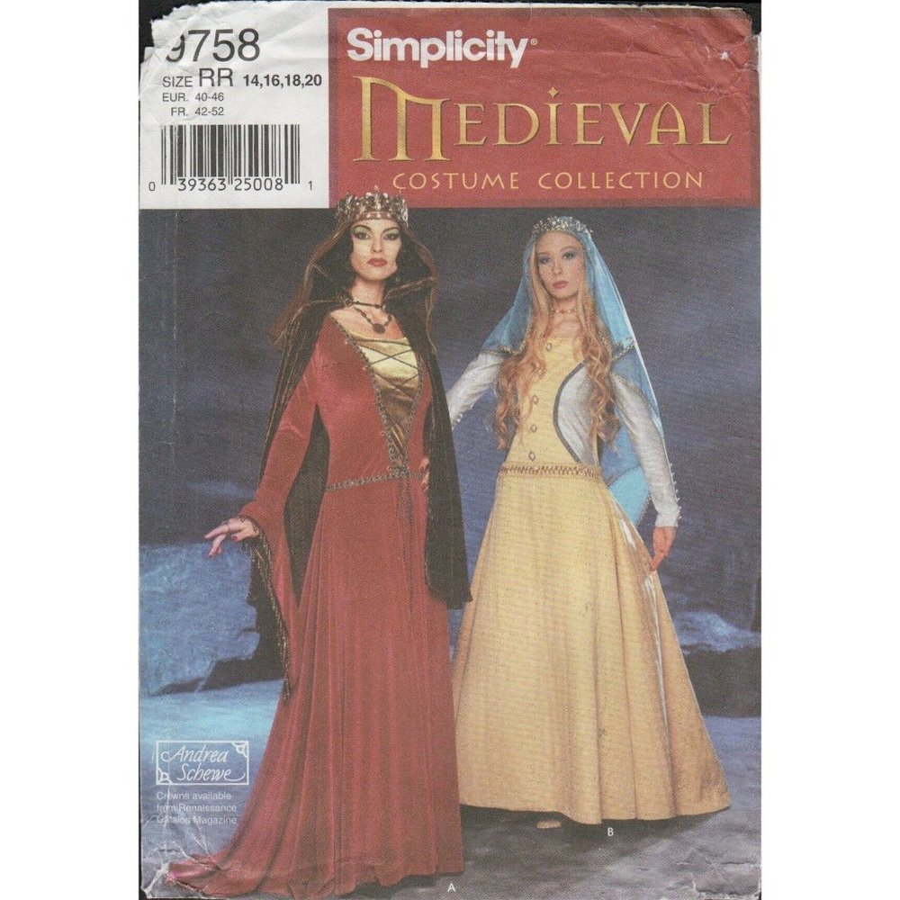 Simplicity 9758 Medieval Dress & Cape Costume Pattern Choose Size Uncut